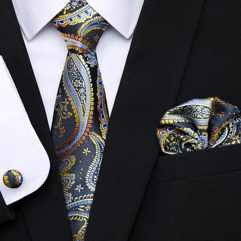 Newest style Green Tie For Men Holiday Present Tie Pocket Squares Set Necktie Striped Wedding Accessories Man