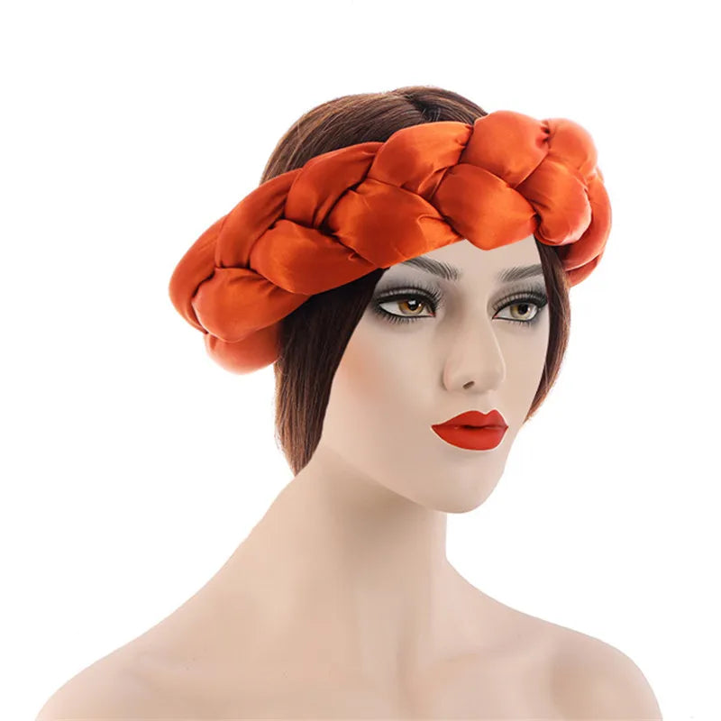 Exaggerated Big Braid Head Band African Raw Silk Turban Cap for Women Lady Nigeria Wedding Party Headpiece Female Headband Mujer