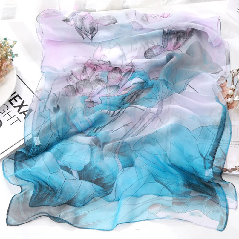 Autumn New Multiple Colour Gradient Color Rose Flower Chiffon Georgette Scarf Lotus Leaf Long Shawl Thin Women Scarves Wholesal