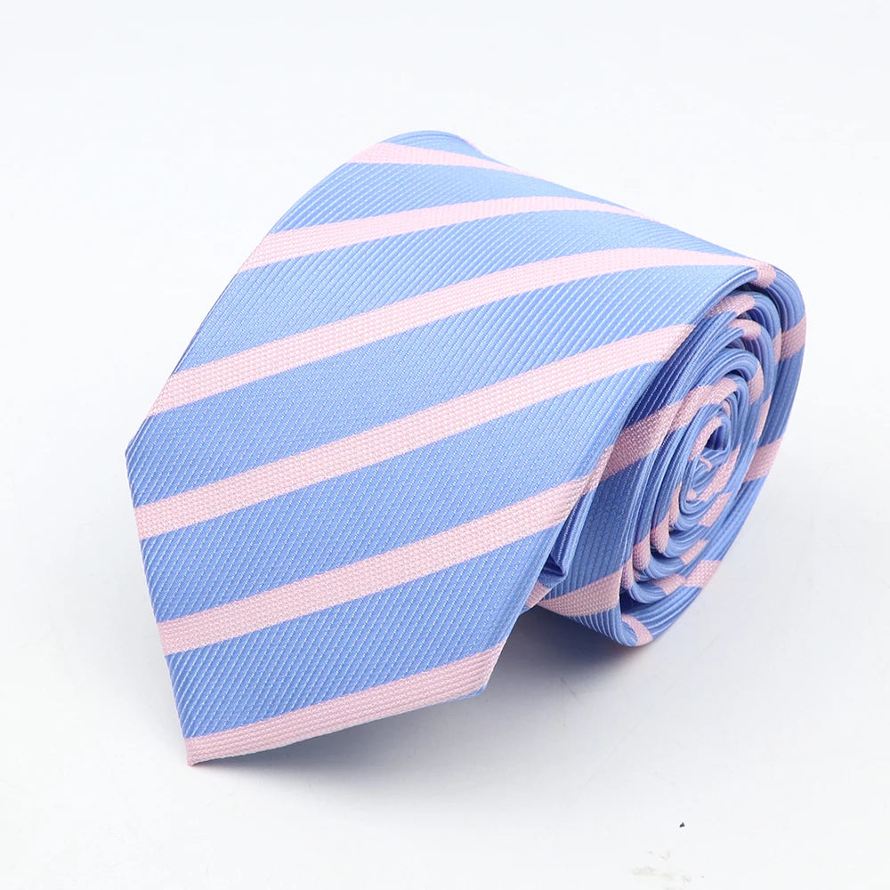 Nouvelle cravate classique à rayures et pois pour homme, jacquard, 7 cm, en polyester, étroite, slim, pour mariage, marié, affaires, costume, chemise, cadeau