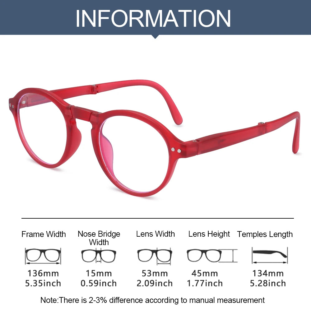 Fashion Design Blue Light Blocking Reading Glasses Men Women Folding Round Frame Presbyopic Eyeglasses with Case +1.0~4.0