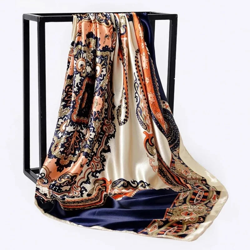 90X90CM Scarves Women Print Hair Neck Square Silk Office Lady Shawl Bandanna Handkerchief Headcloth Foulard Female Wrap muffler