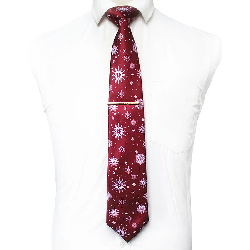 JEMYGINS Cravates de Noël pour hommes 9 cm en soie rouge de bonne qualité, ensemble de pinces à cravate imprimées pour fête, mariage, festival, cadeau