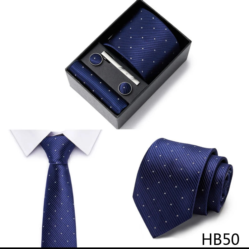 Gravatas For Men Luxury Tie Hanky Pocket Squares Cufflink Set Necktie Box Male Brown April Fool's Day
