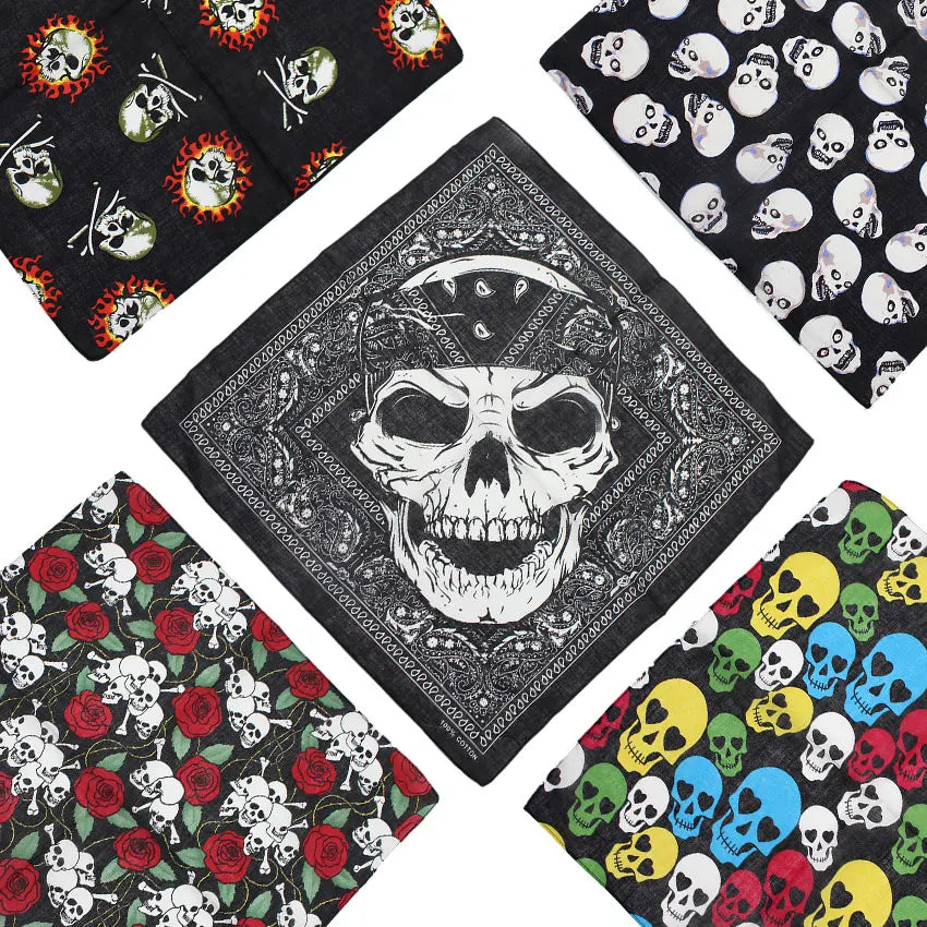 Foulard carré bandana tête de mort 100 % coton, foulard carré style hip-hop, sport, cachemire, vélo, foulard pour femme, pour le cou