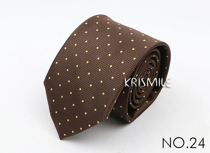 Nouvelle cravate classique à rayures et pois pour homme, jacquard, 7 cm, en polyester, étroite, slim, pour mariage, marié, affaires, costume, chemise, cadeau