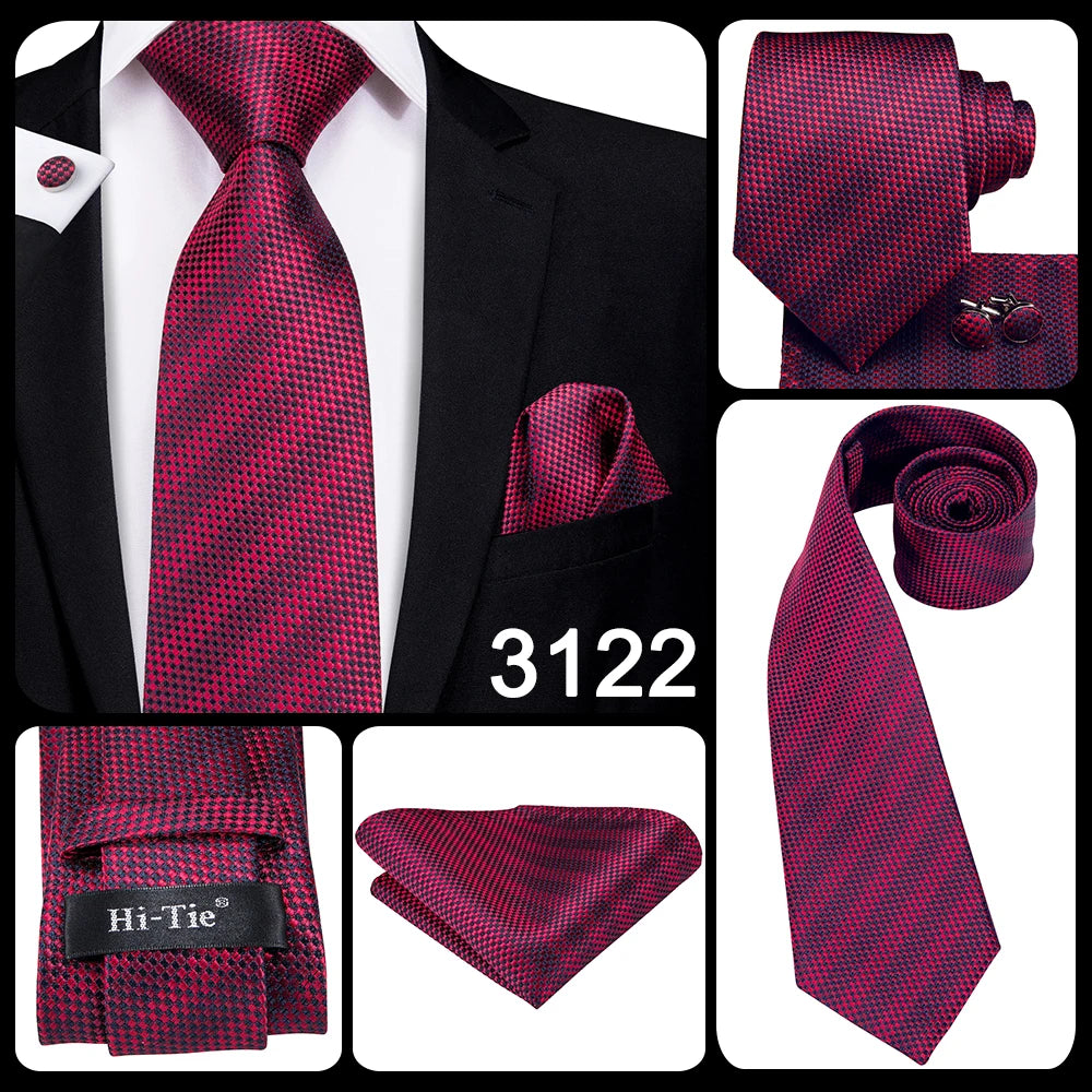 Hi-Tie Coffret cadeau cravate homme vin rouge bordeaux cachemire soie mariage cravate pour homme design tendance qualité mouchoir boutons de manchette livraison directe