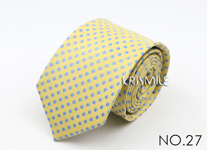 Nouvelle cravate classique à rayures et pois pour homme, jacquard, 7 cm, en polyester, étroite, slim, pour mariage, marié, affaires, costume, chemise, cadeau
