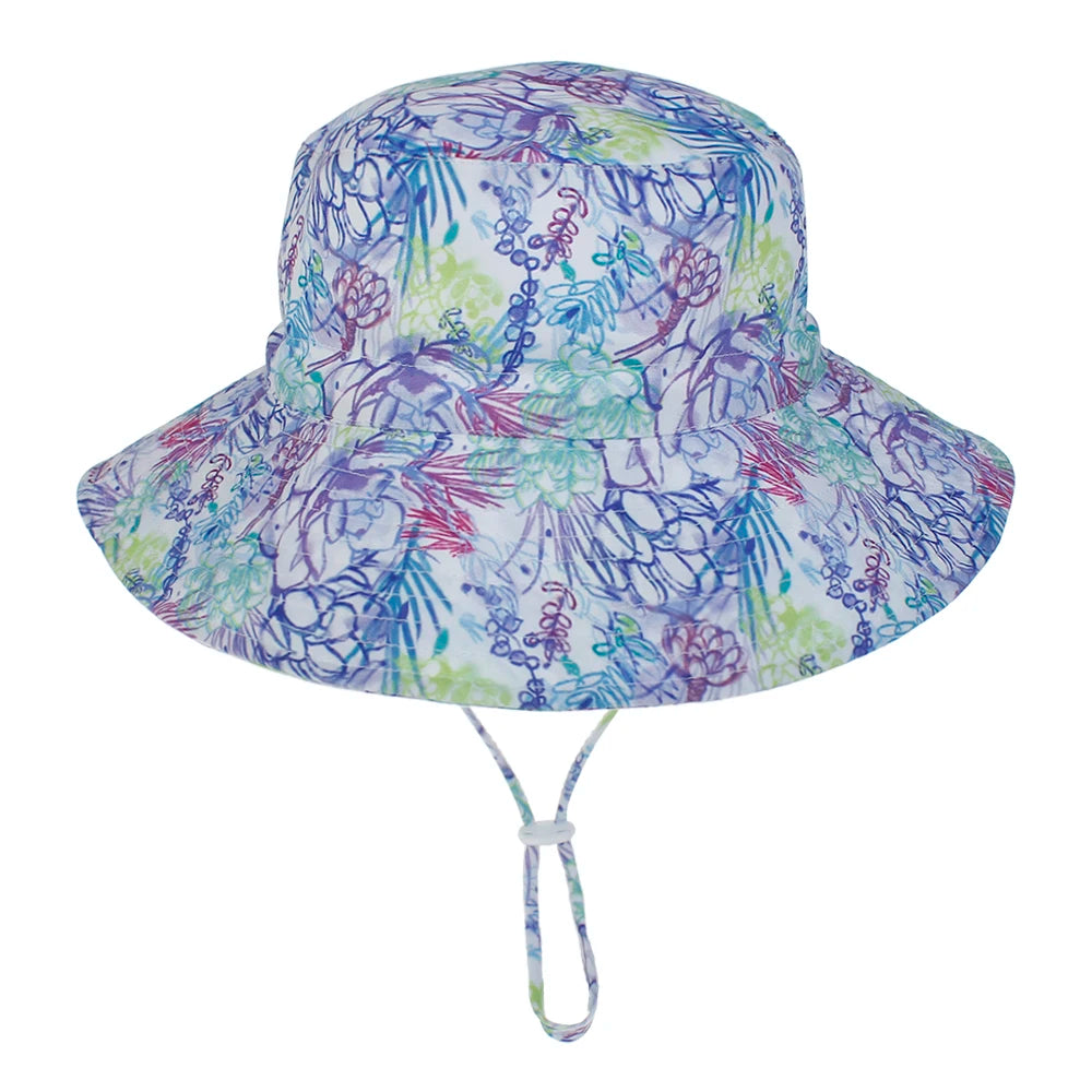 Girls Boys Outdoor Anti UV Beach Cap Summer Baby Sun Hat Swimming Hat Kids Bucket Cap with Adjustable Chin Strap 0-8 Years