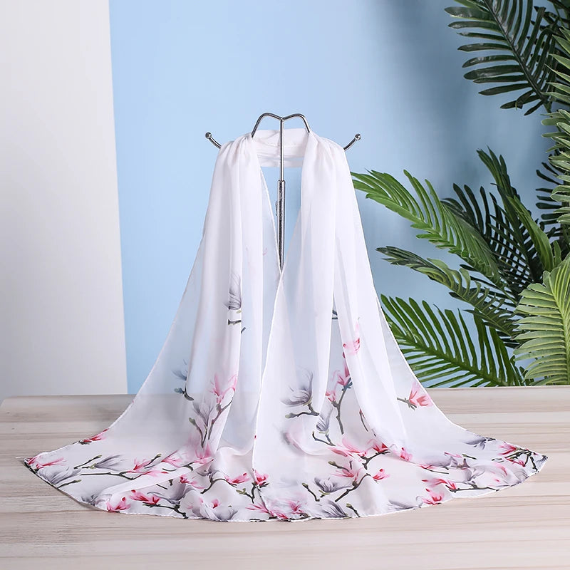 Foulard en mousseline de soie flambant neuf pour femmes, foulards en soie, châles et écharpes à fleurs fines, imprimé hijab, vente en gros, printemps été