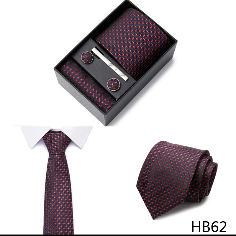 2023 New Style Wedding Gift Tie Pocket Squares Set Necktie Box Men Solid Black Suit Accessories Fit Wedding