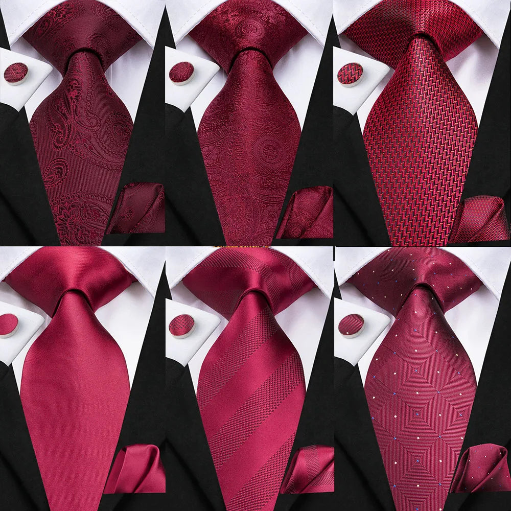 Hi-Tie Coffret cadeau cravate homme vin rouge bordeaux cachemire soie mariage cravate pour homme design tendance qualité mouchoir boutons de manchette livraison directe