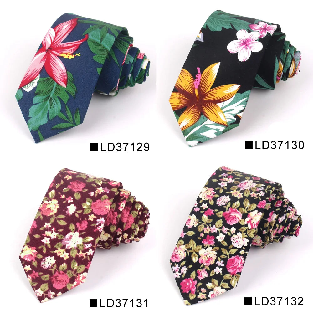 Nouvelle cravate florale pour hommes et femmes, cravate fine en coton pour mariage, cravates décontractées pour hommes, costumes classiques, cravates à imprimé floral