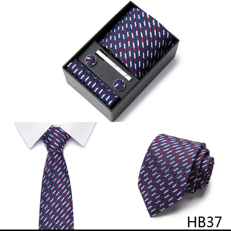 Gravatas For Men Luxury Tie Hanky Pocket Squares Cufflink Set Necktie Box Male Brown April Fool's Day