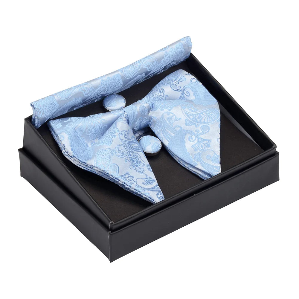 GUSLESON Ensemble de boutons de manchette et pochette pour homme, motif cachemire, bleu, rouge et jaune, avec boîte cadeau, cravate de mariage en soie pour homme