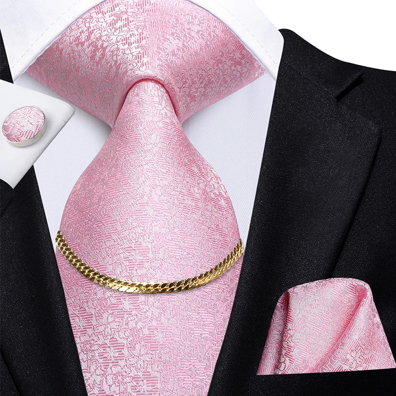 Hi-Tie Business Black Luxury Plaid Mens Tie Silk Neckties Fashion Tie Chain Hanky Cufflinks Set Design Gift For Men Wedding