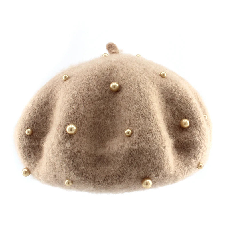 Wool Kids Winter Hat for Girls Retro Baby Beret Hats with Pearls Autumn Winter Kids Cap for Children Accessories 2-6Y