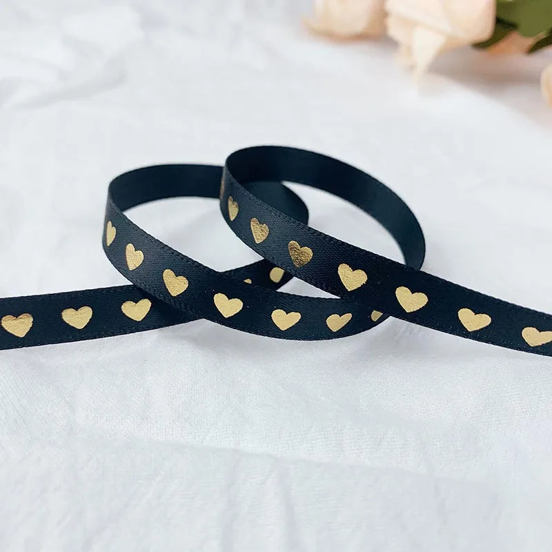 Ruban de satin imprimé cœur, 5 mètres, 10 mm, pour loisirs créatifs, nœuds, emballage cadeau, fête, mariage, décoration de Noël