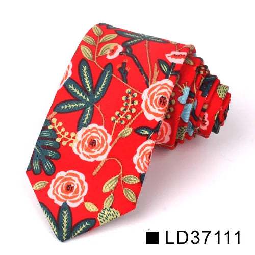 Nouvelle cravate florale pour hommes et femmes, cravate fine en coton pour mariage, cravates décontractées pour hommes, costumes classiques, cravates à imprimé floral