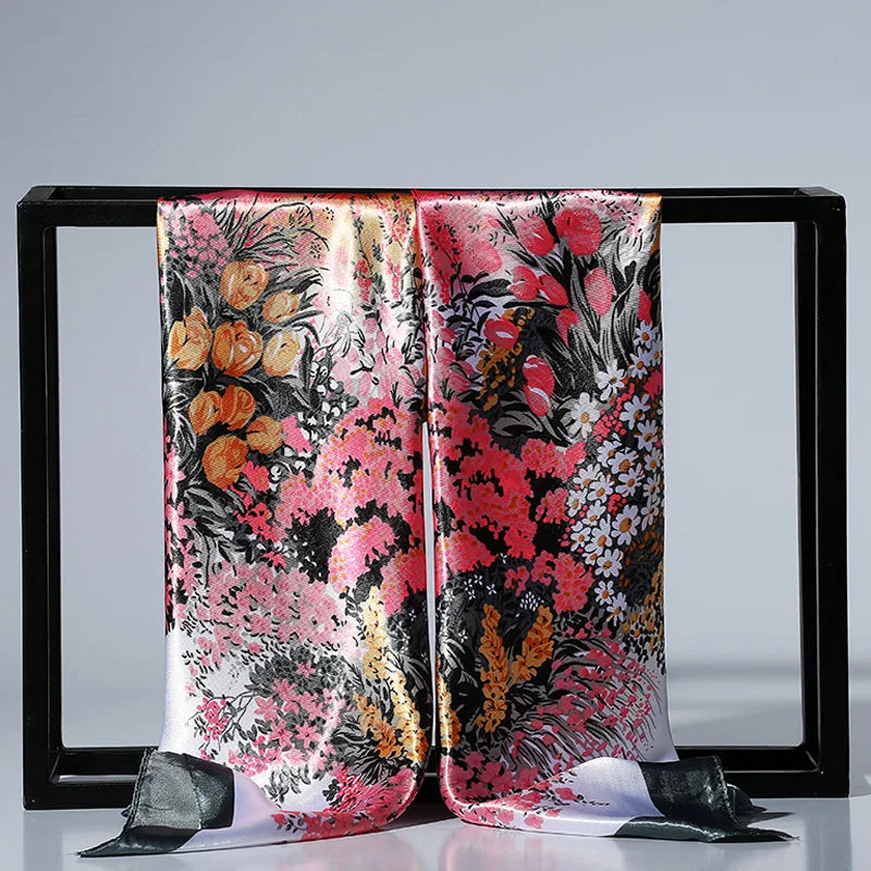 Foulard en satin de soie tendance pour femme, 90 cm, imprimé floral, hijab, châle carré