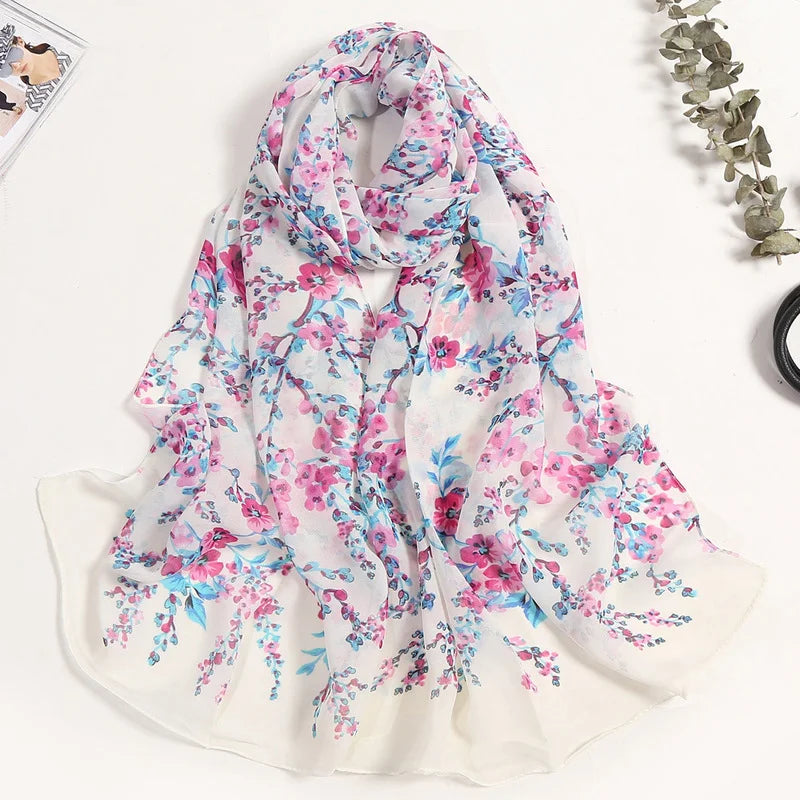 Autumn New Multiple Colour Gradient Color Rose Flower Chiffon Georgette Scarf Lotus Leaf Long Shawl Thin Women Scarves Wholesal