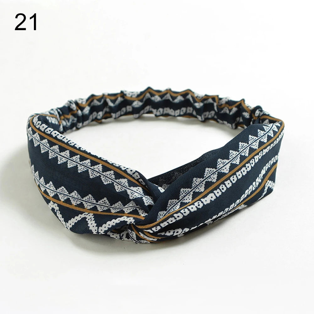 New Fashion Women Girls Bohemian Hair Bands Print Headbands Vintage Cross Turban Bandage Bandanas HairBands Hair Accessories