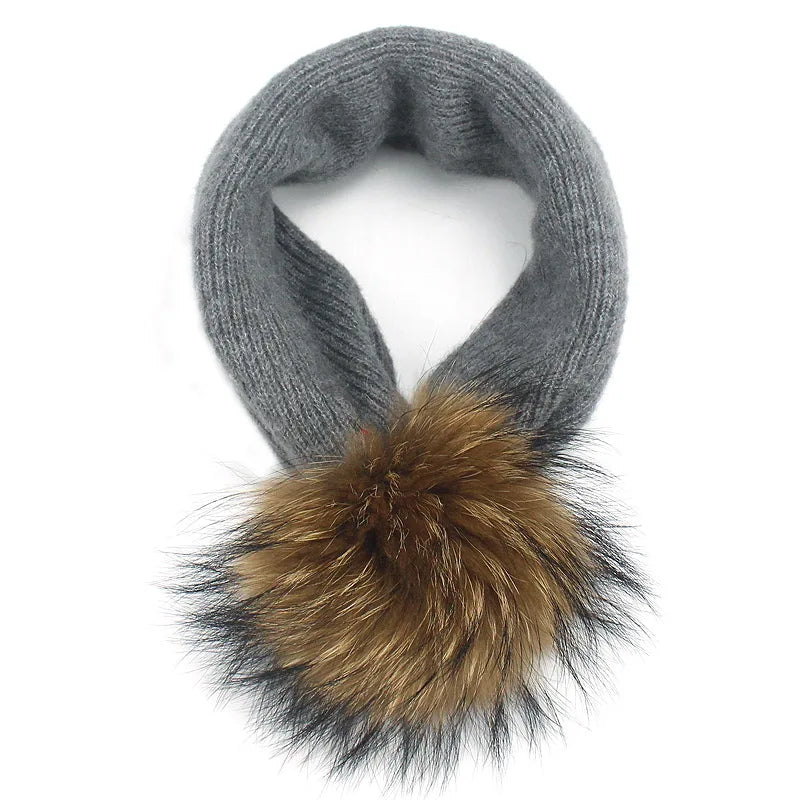 Bonnet écharpe double usage pour femme, bonnet automne-hiver, bonnet à pompon, écharpe couleur pure, fourrure de raton laveur, crâne féminin