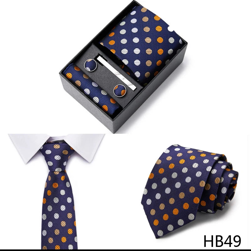 Gravatas For Men Luxury Tie Hanky Pocket Squares Cufflink Set Necktie Box Male Brown April Fool's Day