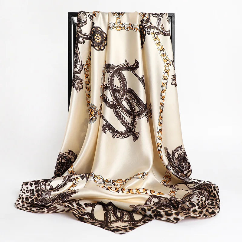 Foulard carré en soie pour femme, bandana, châle, satin, grand hijab, pashmina, bandeau 2021