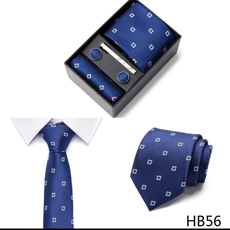 2023 New Style Wedding Gift Tie Pocket Squares Set Necktie Box Men Solid Black Suit Accessories Fit Wedding