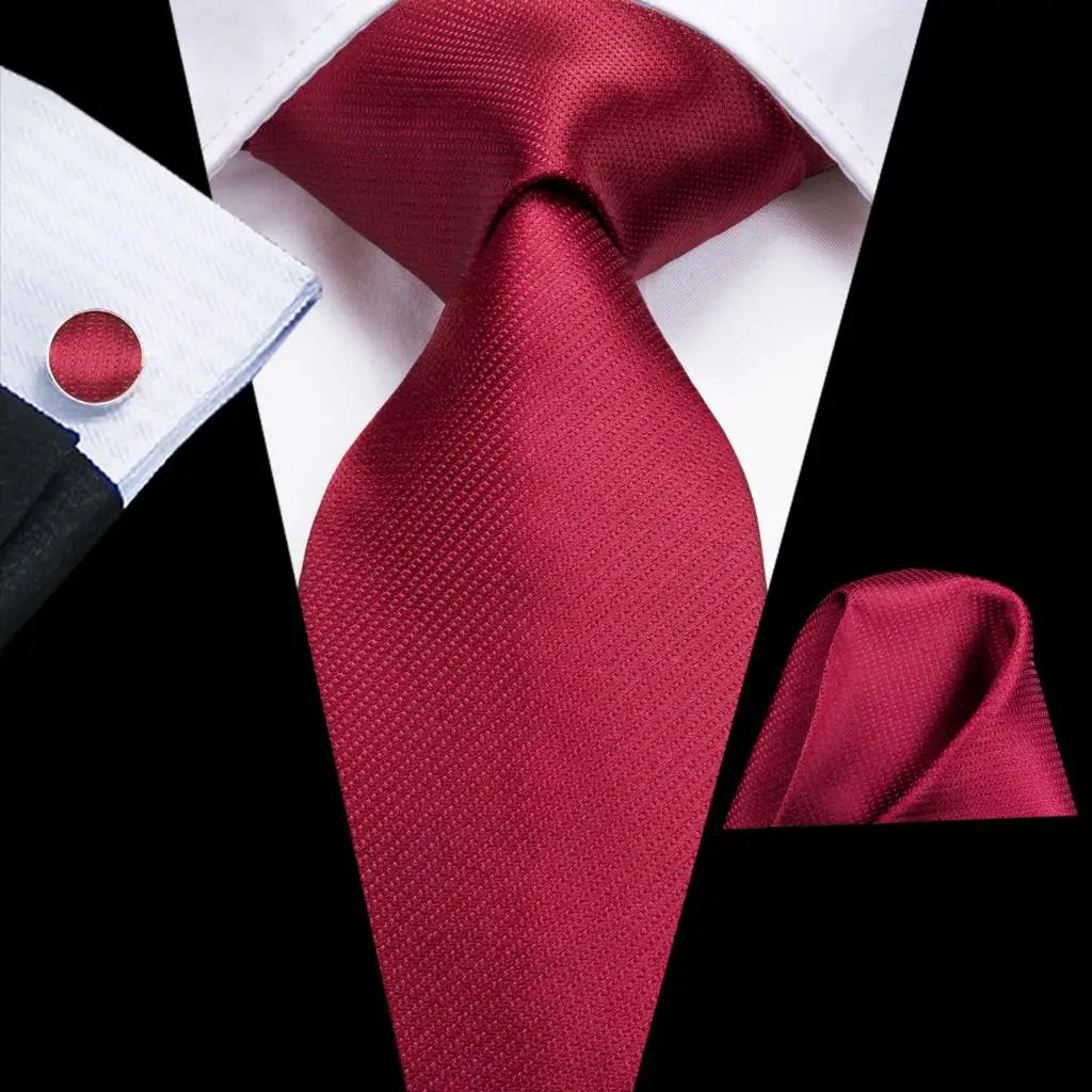 Hi-Tie Coffret cadeau cravate homme vin rouge bordeaux cachemire soie mariage cravate pour homme design tendance qualité mouchoir boutons de manchette livraison directe