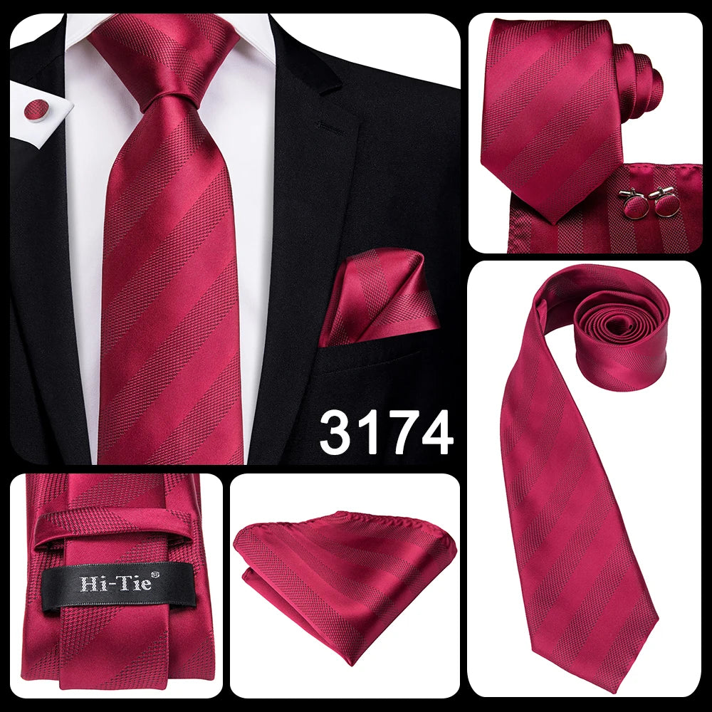 Hi-Tie Coffret cadeau cravate homme vin rouge bordeaux cachemire soie mariage cravate pour homme design tendance qualité mouchoir boutons de manchette livraison directe
