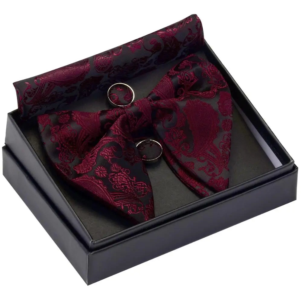 GUSLESON Ensemble de boutons de manchette et pochette pour homme, motif cachemire, bleu, rouge et jaune, avec boîte cadeau, cravate de mariage en soie pour homme
