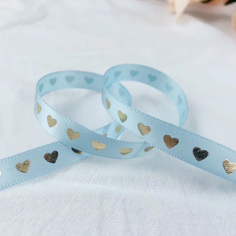 Ruban de satin imprimé cœur, 5 mètres, 10 mm, pour loisirs créatifs, nœuds, emballage cadeau, fête, mariage, décoration de Noël