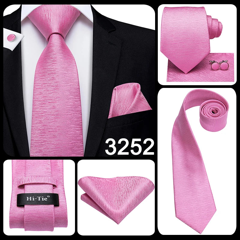 Hi-Tie Cravate de mariage en soie pour homme, motif cachemire, couleur unie, rose, corail, design tendance, qualité, mouchoir, bouton de manchette, fête d'affaires