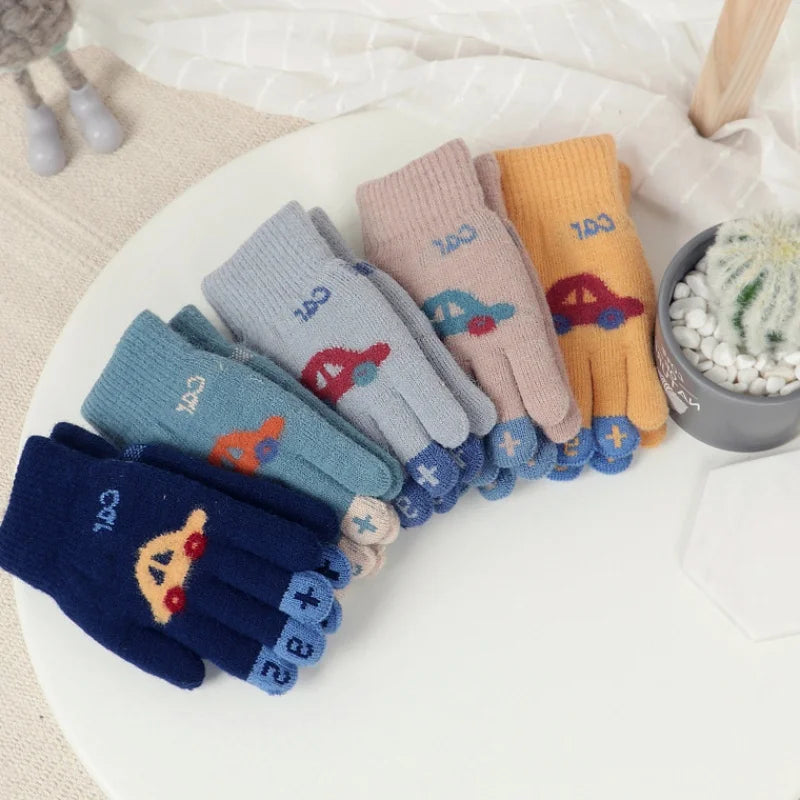 Gants d'hiver tricotés pour enfants de 4 à 8 ans, doux et chauds, motif dessin animé, pour garçons et filles