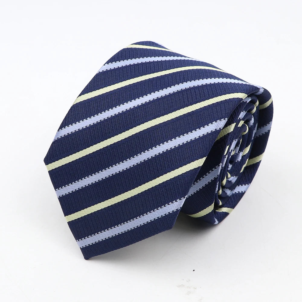 Nouvelle cravate classique à rayures et pois pour homme, jacquard, 7 cm, en polyester, étroite, slim, pour mariage, marié, affaires, costume, chemise, cadeau