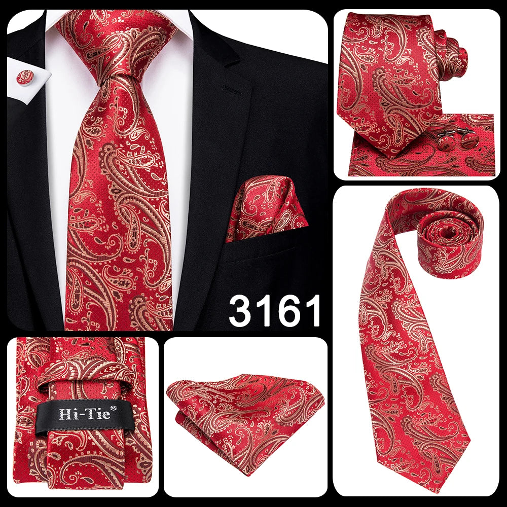 Hi-Tie Coffret cadeau cravate homme vin rouge bordeaux cachemire soie mariage cravate pour homme design tendance qualité mouchoir boutons de manchette livraison directe