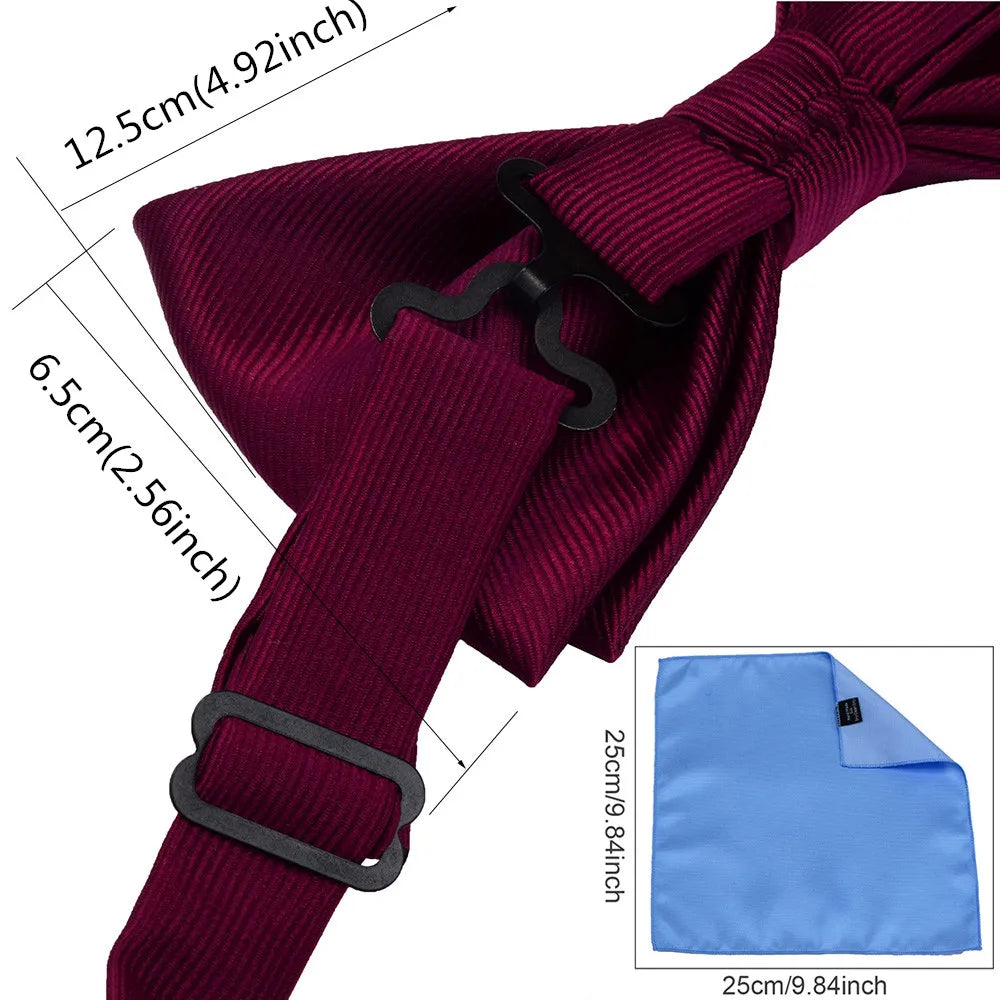Ensemble de nœuds papillon solides de différentes tailles, haut et bas, nœud papillon uni pour homme, mouchoir, boutons de manchette, coffret cadeau pour hommes, cravates de mode de mariage