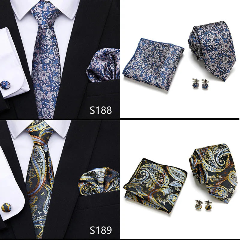 Newest style Green Tie For Men Holiday Present Tie Pocket Squares Set Necktie Striped Wedding Accessories Man
