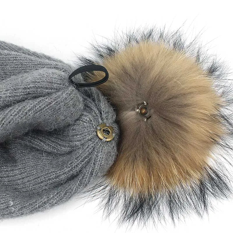 Bonnet écharpe double usage pour femme, bonnet automne-hiver, bonnet à pompon, écharpe couleur pure, fourrure de raton laveur, crâne féminin