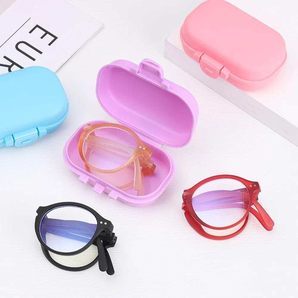 Fashion Design Blue Light Blocking Reading Glasses Men Women Folding Round Frame Presbyopic Eyeglasses with Case +1.0~4.0