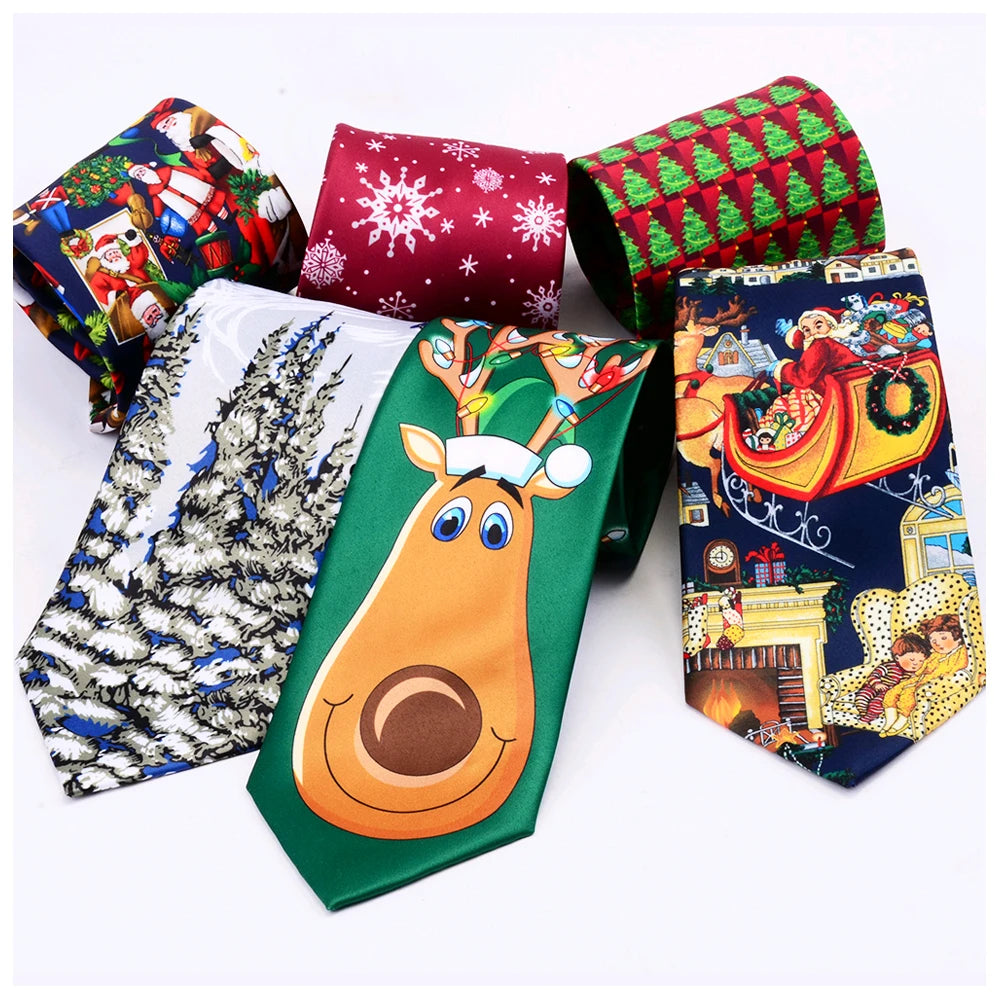JEMYGINS Cravates de Noël pour hommes 9 cm en soie rouge de bonne qualité, ensemble de pinces à cravate imprimées pour fête, mariage, festival, cadeau