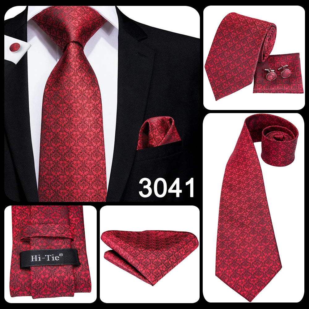 Hi-Tie Coffret cadeau cravate homme vin rouge bordeaux cachemire soie mariage cravate pour homme design tendance qualité mouchoir boutons de manchette livraison directe