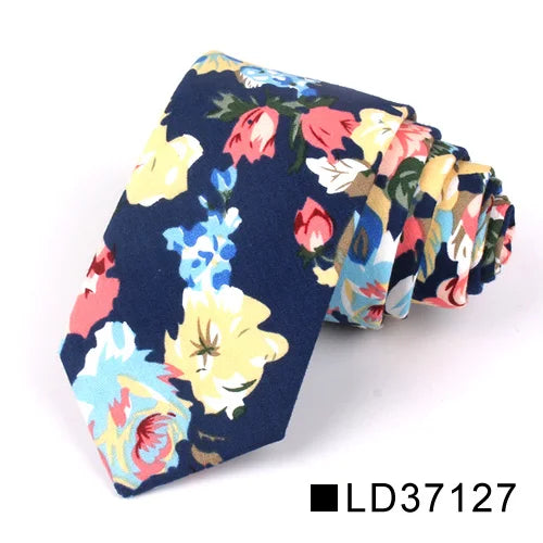 Nouvelle cravate florale pour hommes et femmes, cravate fine en coton pour mariage, cravates décontractées pour hommes, costumes classiques, cravates à imprimé floral