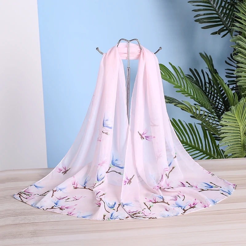 Foulard en mousseline de soie flambant neuf pour femmes, foulards en soie, châles et écharpes à fleurs fines, imprimé hijab, vente en gros, printemps été