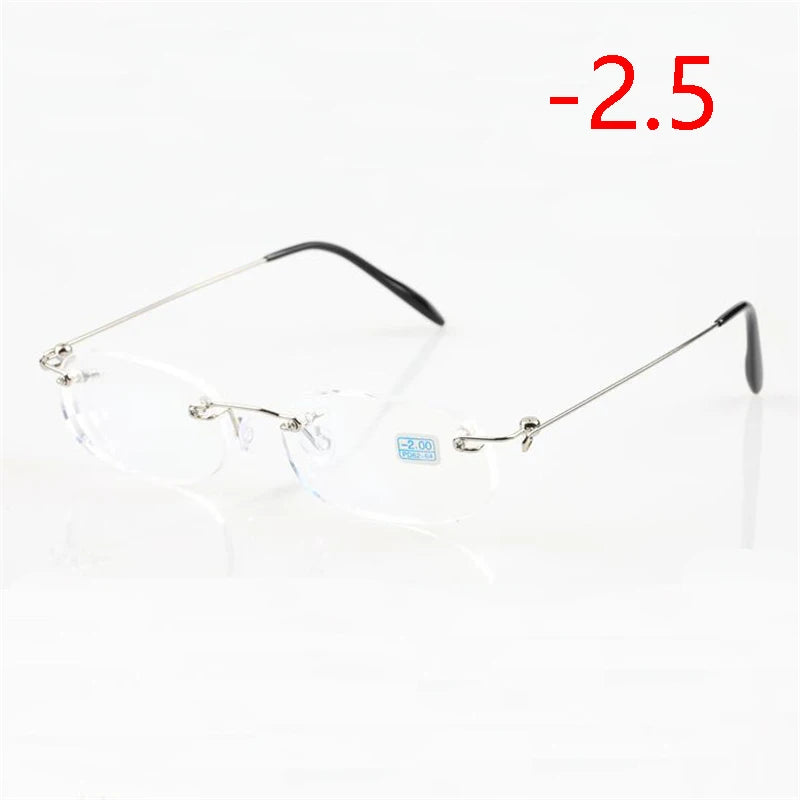 Frameless Nearsighted Glasses Finished Women Men Metal Leg Rimless Square Diopter Eyeglasses -1.0 -1.5 -2.0 -2.5 -3.0 -3.5 -4.0