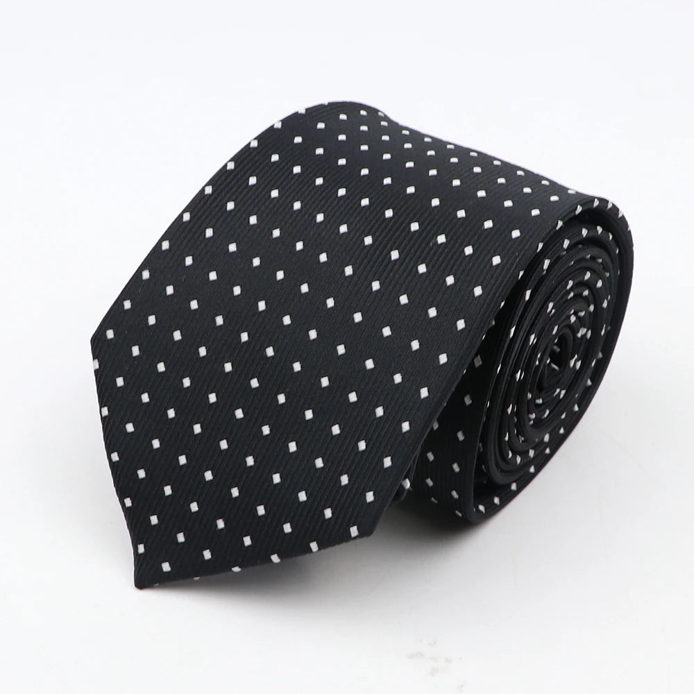 Nouvelle cravate classique à rayures et pois pour homme, jacquard, 7 cm, en polyester, étroite, slim, pour mariage, marié, affaires, costume, chemise, cadeau