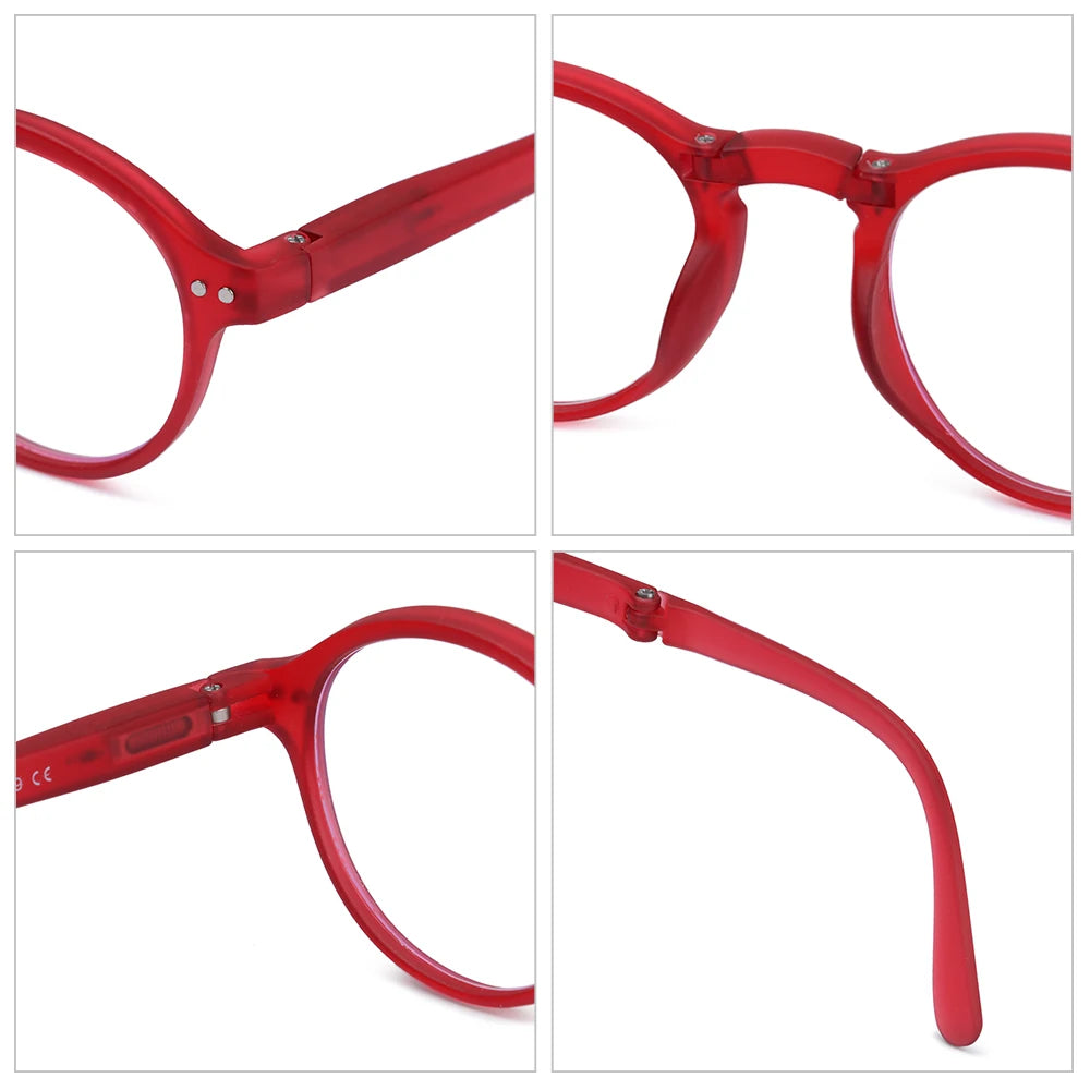 Fashion Design Blue Light Blocking Reading Glasses Men Women Folding Round Frame Presbyopic Eyeglasses with Case +1.0~4.0