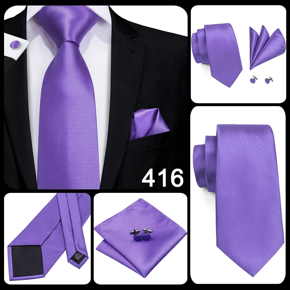 Hi-Tie – Cravate de mariage en soie violette unie à motif cachemire pour homme, ensemble de qualité avec boutons de manchette et mouchoir, cadeau tendance, livraison directe